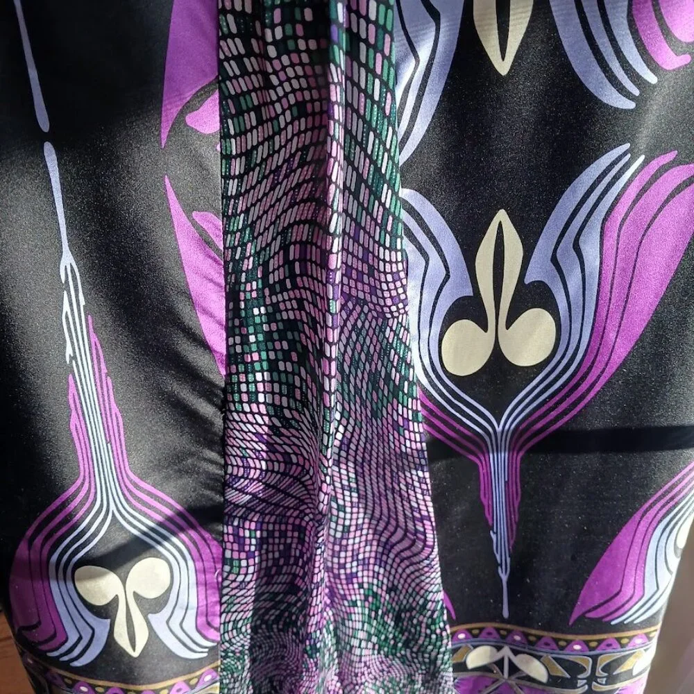 Black Purple Lavender Print Single Cocktail Party Disco Art Dress Womens Large - Picture 5 of 6
